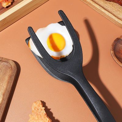 2 در 1 اسپاتولا Tong برای آشپزی ابزار تخم مرغ سیاه باله Tong پنکیک ماهی تُست فرانسوی