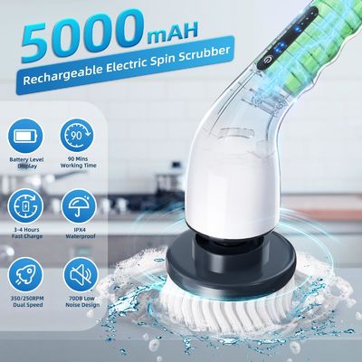 برس تمیز کننده الکتریکی 7 سر برش قابل تعویض دستگیره تنظیم شده پاک کننده چرخش بی سیم