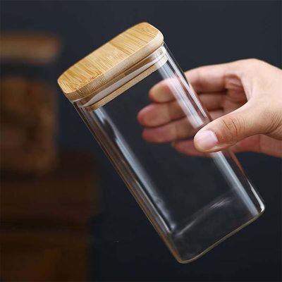 ظرف نگهداری مواد غذایی مدرن با پوشش چوبی بامبو 300ml 500ml شیشه ای ادویه