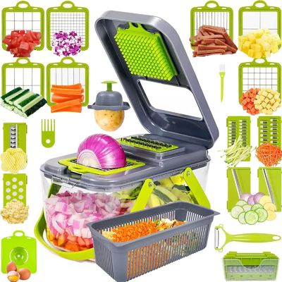22pcs سبزيجات سليسر Dicer با دستگير سبد تخليه و ماندولين پايدار برش