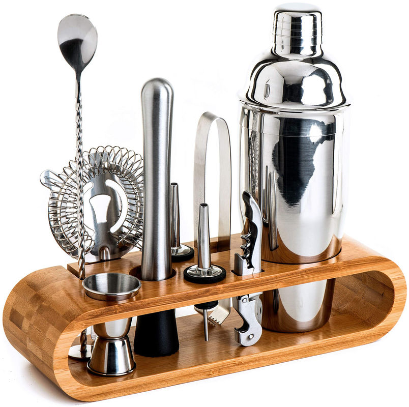 طراحی کمال گرایانه 10 در 1 استیل ضد زنگ کوکتل شاکر با ستند چوبی 750 میلی لیتر